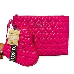 XOXO Women’s Pink 2-in-1 Rectangle and Heart Faux Leather Puffer Wristlet Set